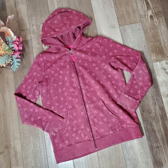 Cat & Jack Burgundy and Pink Heart Pattern Zip-Up Girls Size XL Casual Jacket - Picture 16 of 16